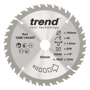 Trend CSB/16536T WOOD SAWBLADE 165X20X36TX1.5