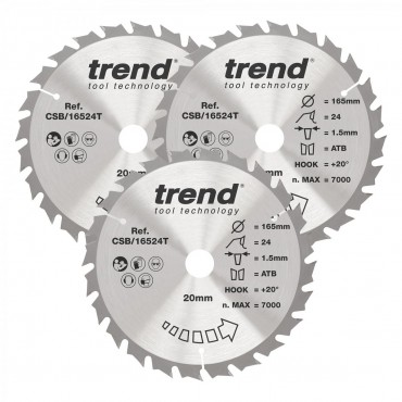 TREND CSB/165/3PK/D WOOD SAWBLADE 165X20X24T,3PK