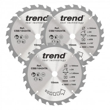 TREND CSB/184/3PK/A WOOD SAWBLADE 184X16X24T,3PK