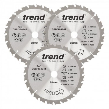 TREND CSB/184/3PK/B WOOD SAWBLADE 184X20X24T,3PK