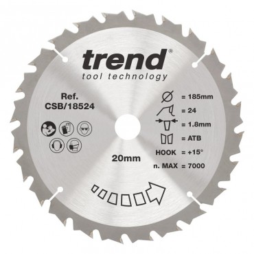 Trend CSB/18524 WOOD SAWBLADE 185X20X24TX1.8