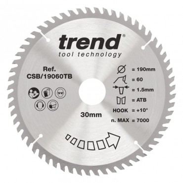 Trend CSB/CC19060TB WOOD CC SAWBLADE 190X30X60TX2.3