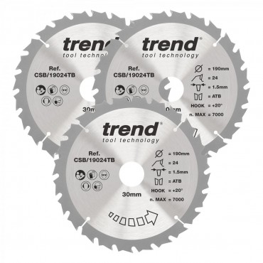 TREND CSB/190/3PK/A WOOD SAWBLADE 190X30X24T,3PK