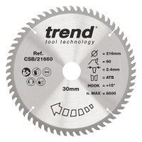 Trend CSB/21660 WOOD SAWBLADE 216X30X60TX2.4 39.57