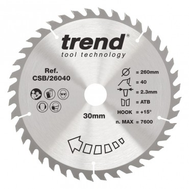 Trend CSB/26040 WOOD SAWBLADE 260X30X40TX2.3