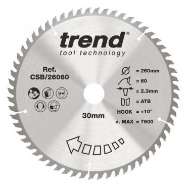 Trend CSB/26060 WOOD SAWBLADE 260X30X60TX2.3