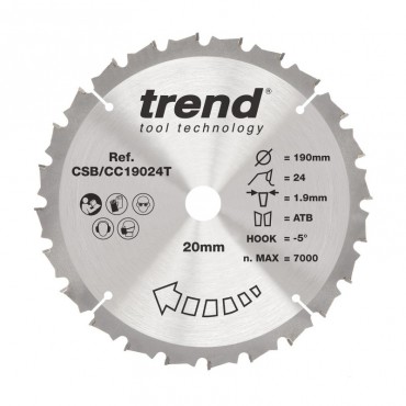 Trend CSB/CC19024T WOOD CC SAWBLADE 190X20X24TX1.9