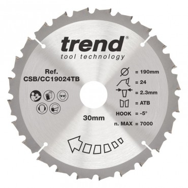 Trend CSB/CC19024TB WOOD CC SAWBLADE 190X30X24TX2.3