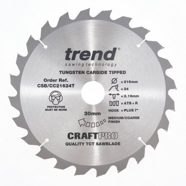 Trend CSB/CC21624T WOOD CC SAWBLADE 216X30X24TX2.2
