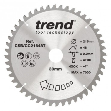Trend CSB/CC21648T WOOD CC SAWBLADE 216X30X48TX2.2