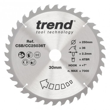 Trend CSB/CC25036T WOOD CC SAWBLADE 250X30X36TX2.2