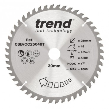 Trend CSB/CC25048T WOOD CC SAWBLADE 250X30X48TX2.2