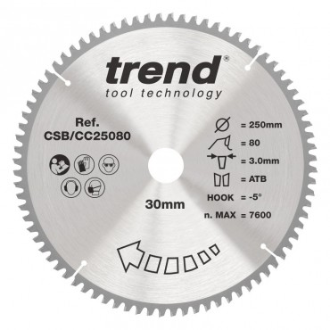 Trend CSB/CC25080 WOOD CC SAWBLADE 250X30X80TX3.0
