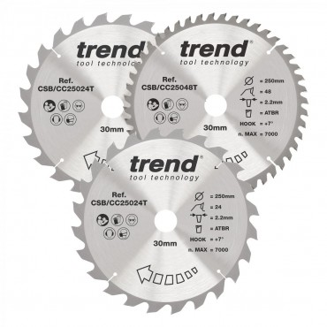 TREND CSB/CC250/3/A WOOD CC SAWBLADE 250X30X24/48T,3PK
