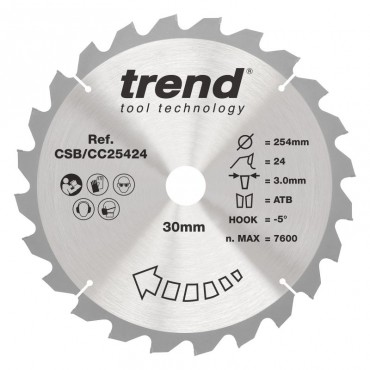 Trend CSB/CC25424 WOOD CC SAWBLADE 254X30X24TX3.0