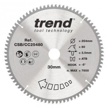 Trend CSB/CC25480 WOOD CC SAWBLADE 254X30X80TX3.0