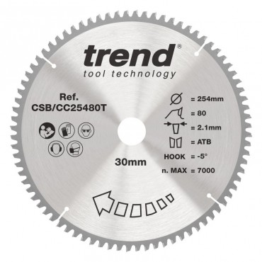Trend CSB/CC25480T WOOD CC SAWBLADE 254X30X80TX2.1