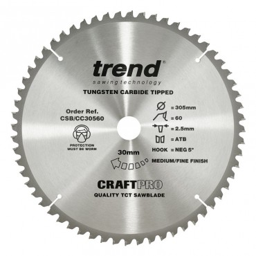 Trend Circular Saw Blade CSB/CC30560 CraftPro TCT Mitre Saw Crosscutting 305mm 60T 30mm x 2mm
