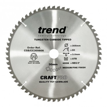 Trend Circular Saw Blade CSB/CC30560A CraftPro TCT Mitre Saw Crosscutting 305mm 60T 30mm x 3mm
