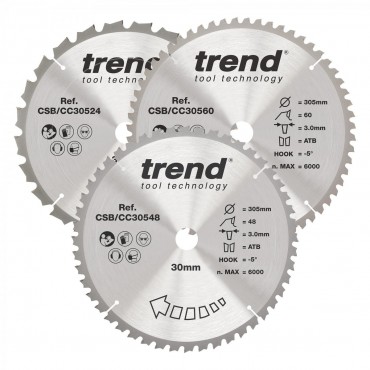 TREND CSB/CC305/3/A WOOD CC SAWBLADE 305X30X24/48/60T,3PK