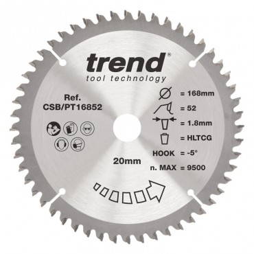 Trend CSB/PT16852 HPL SAWBLADE 168X20X52TX1.8