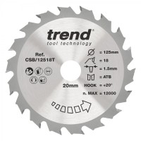 Trend CSB/12518T WOOD SAWBLADE 125X20X18TX1.5 14.01