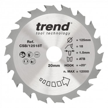 Trend CSB/12518T WOOD SAWBLADE 125X20X18TX1.5