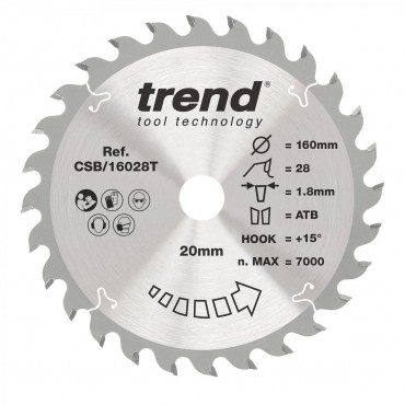 Trend CSB/16028T WOOD SAWBLADE 160X20X28TX1.8