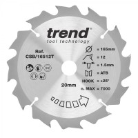 Trend CSB/16512T WOOD SAWBLADE 165X20X12TX1.5 19.61