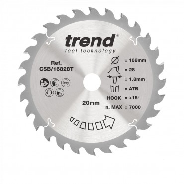 Trend CSB/16828T WOOD SAWBLADE 168X20X28TX1.8