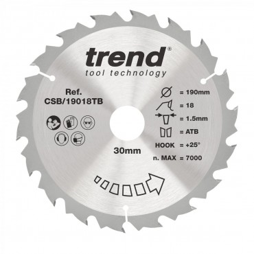 Trend CSB/19018TB WOOD SAWBLADE 190X30X18TX1.5