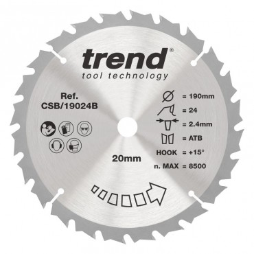 Trend CSB/19024B WOOD SAWBLADE 190X20X24TX2.4