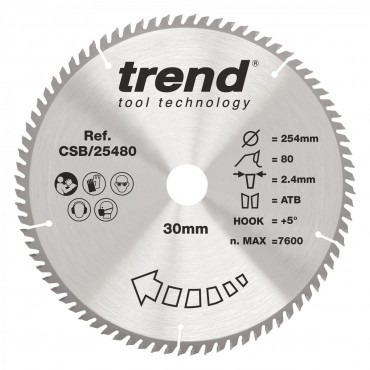 Trend CSB/25480 WOOD SAWBLADE 254X30X80TX2.4