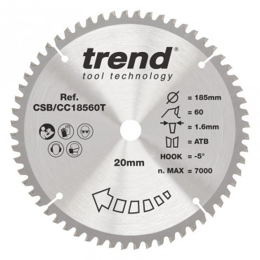 Trend CSB/CC18560T WOOD CC SAWBLADE 185X20X60TX1.6
