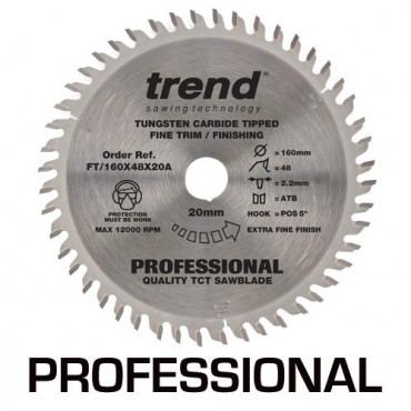 Trend Circular Saw Blade FT/160X48X20A Professional Fine Trim 160mm x 48T x 20mm