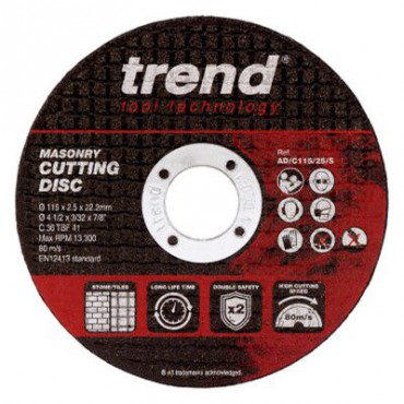 Trend Masonry Cutting Discs 115mm x 2.5mm x22.2mm Pack of 10 AD/C115/25/S