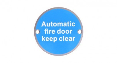 76mm Dia Automatic Fire Door Keep Clear Sign Brass BS5499
