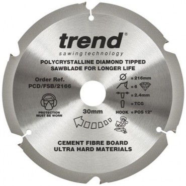Trend Polycrystalline Circular Saw Blade PCD/FSB/2166 216mm x 6T x 30mm bore