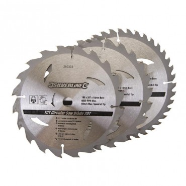 TCT Circular Saw Blades Silverline 190mm 260333 Pack of 3