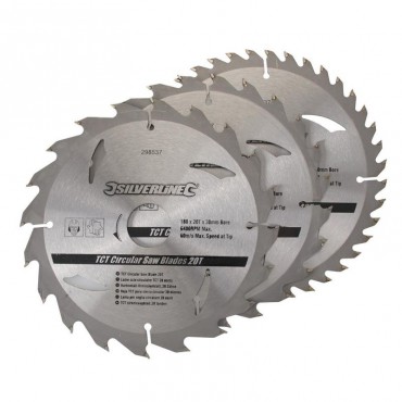 TCT Circular Saw Blades Silverline 180mm Pack of 3