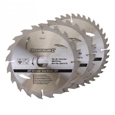 TCT Circular Saw Blades Silverline 190mm 590591 Pack of 3