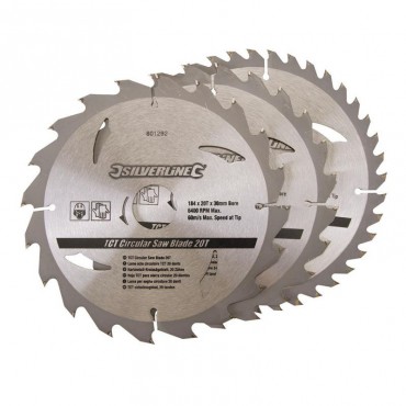 TCT Circular Saw Blades Silverline 184mm Pack of 3