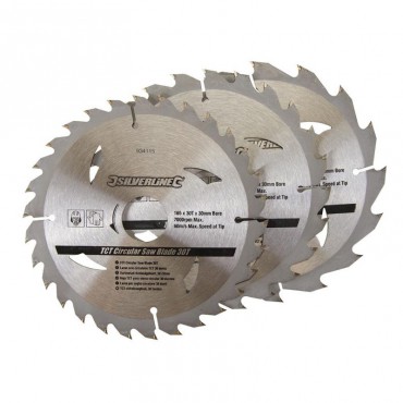 TCT Circular Saw Blades Silverline 165mm Pack of 3