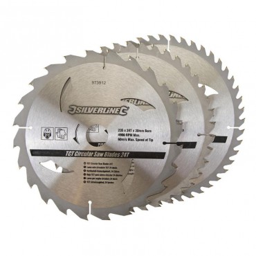 TCT Circular Saw Blades Silverline 235mm Pack of 3