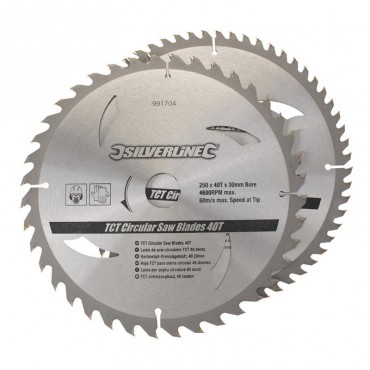 TCT Circular Saw Blades Silverline 250mm Pack of 2