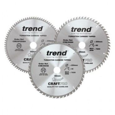 Trend Circular Saw Blades Craft Pro Triple Pack CSB/250/3PK 250mm x 48T - 60T - AP/84T x 30mm