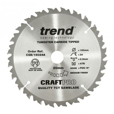 Trend Circular Saw Blade CSB/16024A CraftPro TCT 160mm 24T 20mm