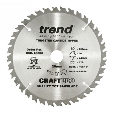 Trend Circular Saw Blade CSB/16036 CraftPro TCT 160mm 36T 20mm