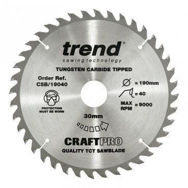 Trend Circular Saw Blade CSB/19040 CraftPro TCT 190mm 40T 30mm