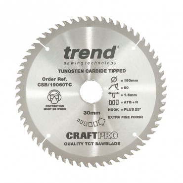 Trend Circular Saw Blade CSB/19060TC CraftPro 190mm x 60T x 30mm x 1.55mm